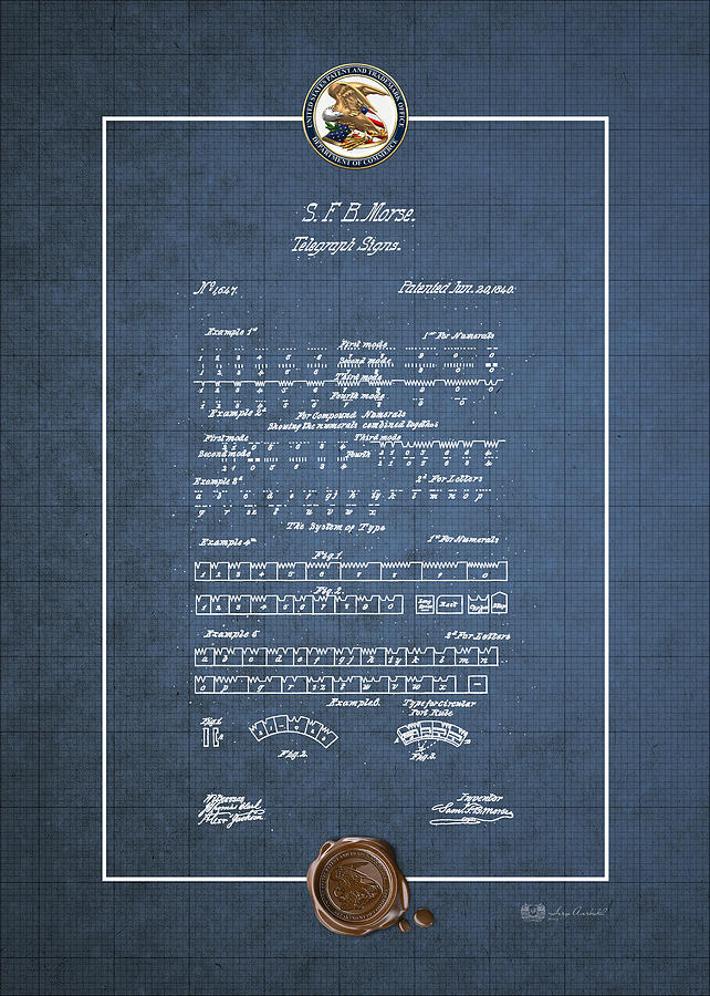Telegraph Signs by S.F.B. Morse - Morse Code - Vintage Patent Blueprint Digital Art by Serge Averbukh
