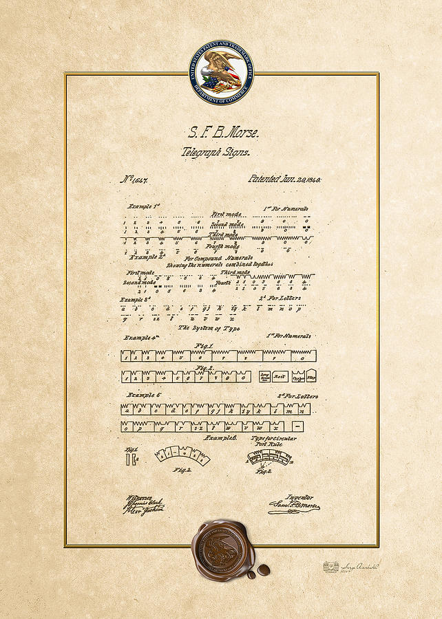 Telegraph Signs by S.F.B. Morse - Morse Code - Vintage Patent Document Digital Art by Serge Averbukh