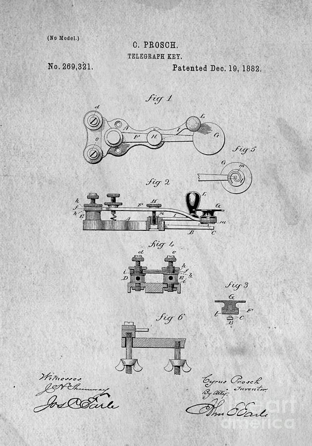 Vintage Photograph - Telegraphy Key Original Patent 1882 by Edward Fielding