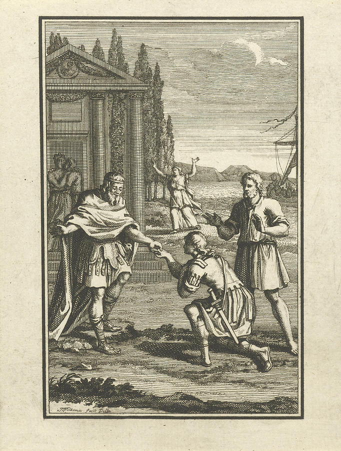 Telemachus Kneels Before Mentor, Jacob Folkema Drawing By Jacob Folkema