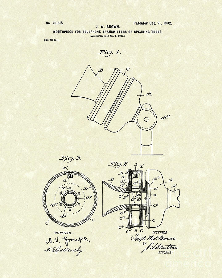 Brown Drawing - Telephone Mouthpiece 1902 Patent Art by Prior Art Design