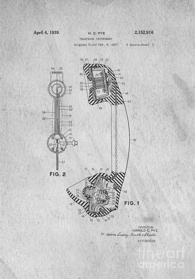 Vintage Digital Art - Telephone Patent Art by Edward Fielding