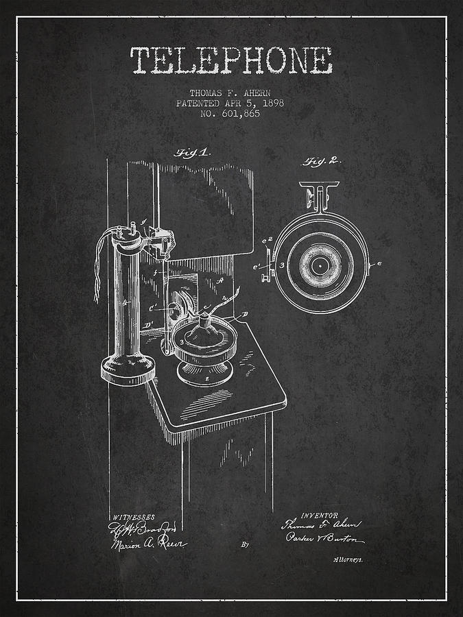 Telephone Patent Drawing From 1898 - Dark Digital Art