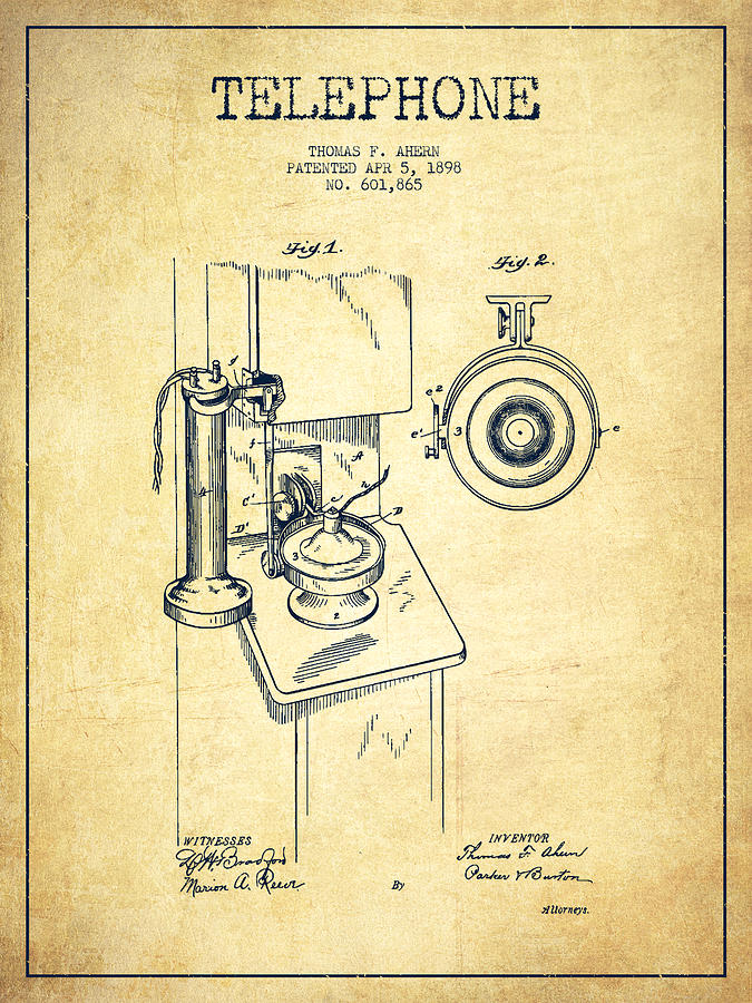 Vintage Digital Art - Telephone Patent Drawing From 1898 - Vintage by Aged Pixel