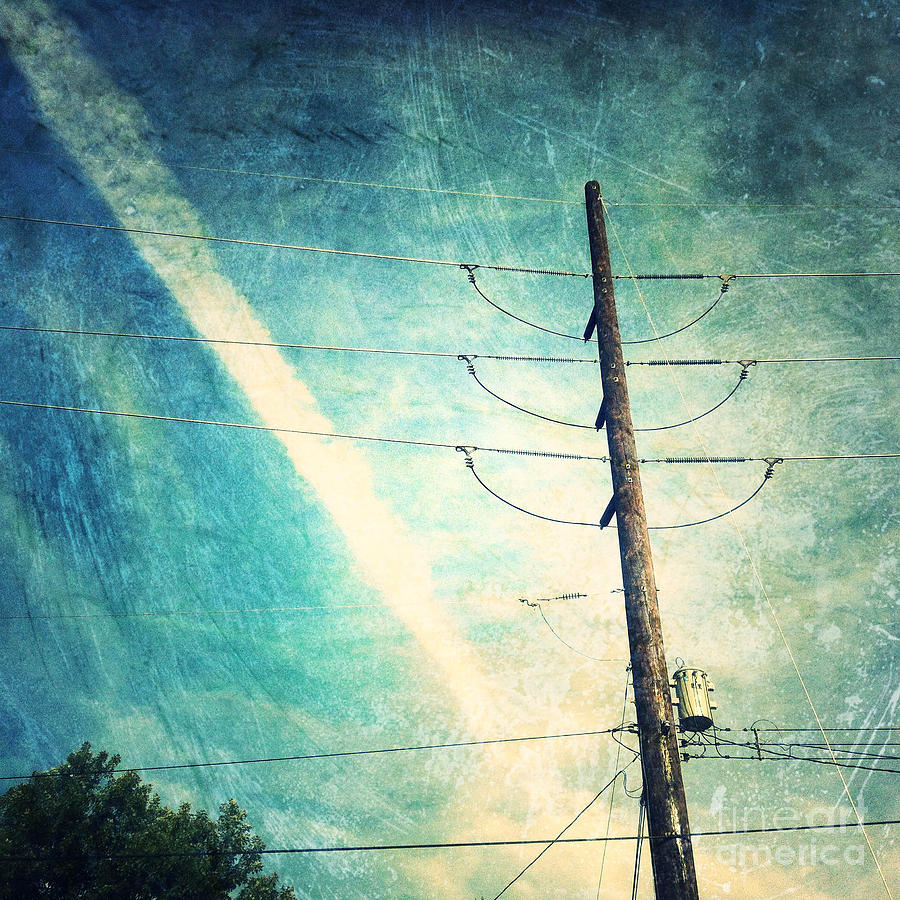 Communication Digital Art - Telephone pole and wide contrail by Amy Cicconi