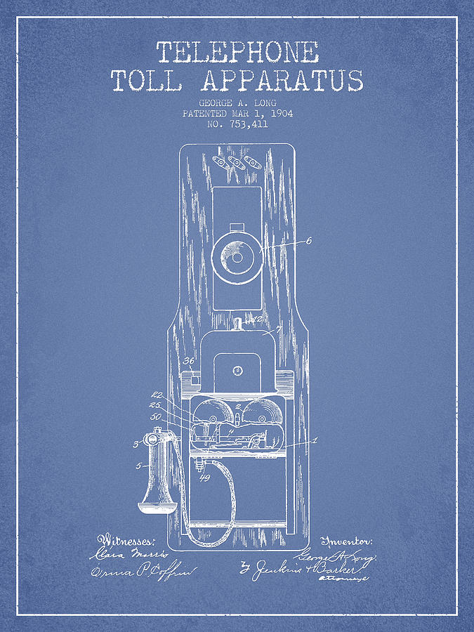 Vintage Digital Art - Telephone Toll Apparatus Patent Drawing From 1904 - Light Blue by Aged Pixel