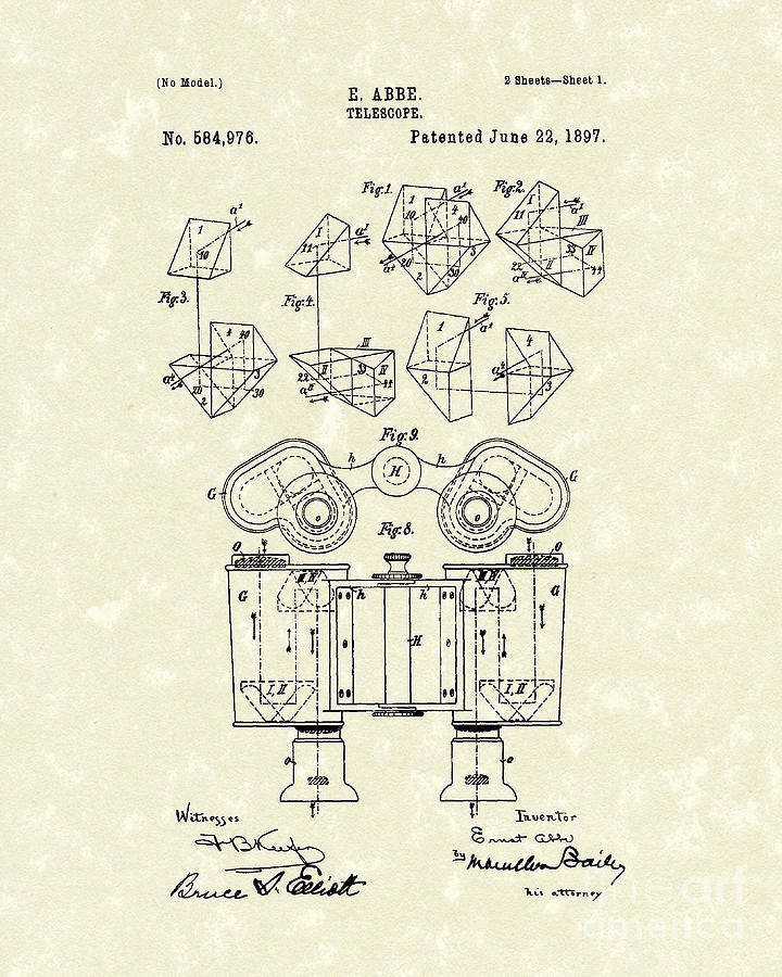 Telescope 1897 Patent Art  Drawing by Prior Art Design