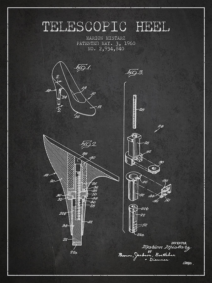 Boot Digital Art - Telescopic Heel Patent from 1960 - Dark by Aged Pixel