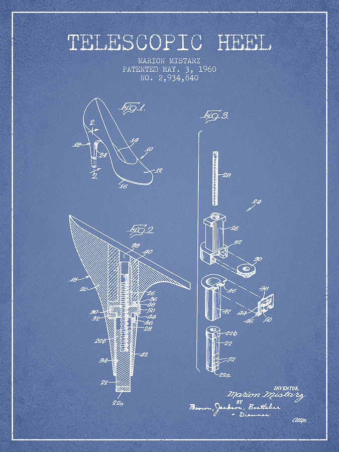 Boot Digital Art - Telescopic Heel Patent from 1960 - Light Blue by Aged Pixel