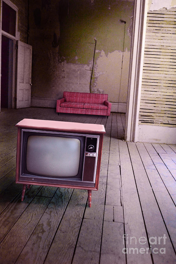 Vintage Photograph - Television in old abandoned building by Jill Battaglia