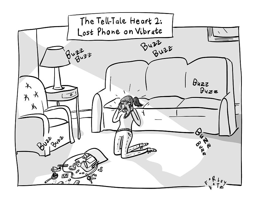 Tell-tale Heart 2: Lost  Phone On Vibrate -- Drawing by Farley Katz