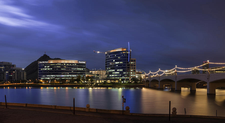 Tempe Town Lake Blue Pano Photograph by Dave Dilli