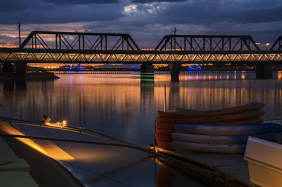 Tempe Town Lake Canoes at Sunset Photograph by Dave Dilli