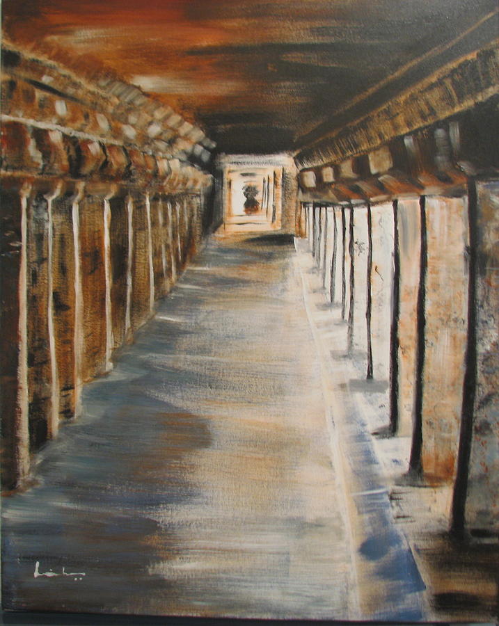 Indian Temple Painting - Temple Aisle-Mandapam by Brindha Naveen