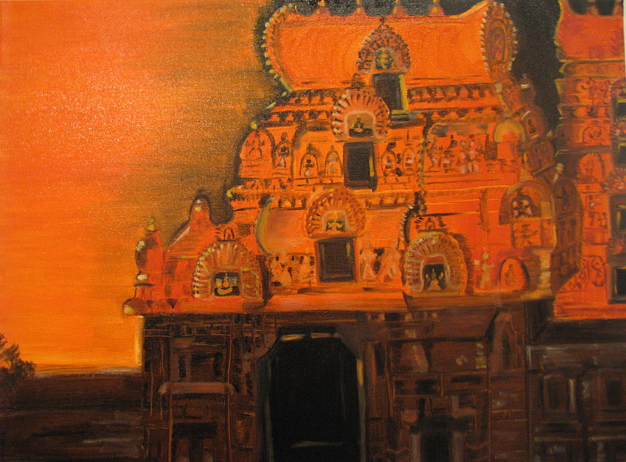 Temple at Dawn Painting by Brindha Naveen