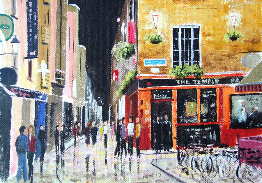 Bicycle Painting - Temple Bar Night Scene by Tony Gunning