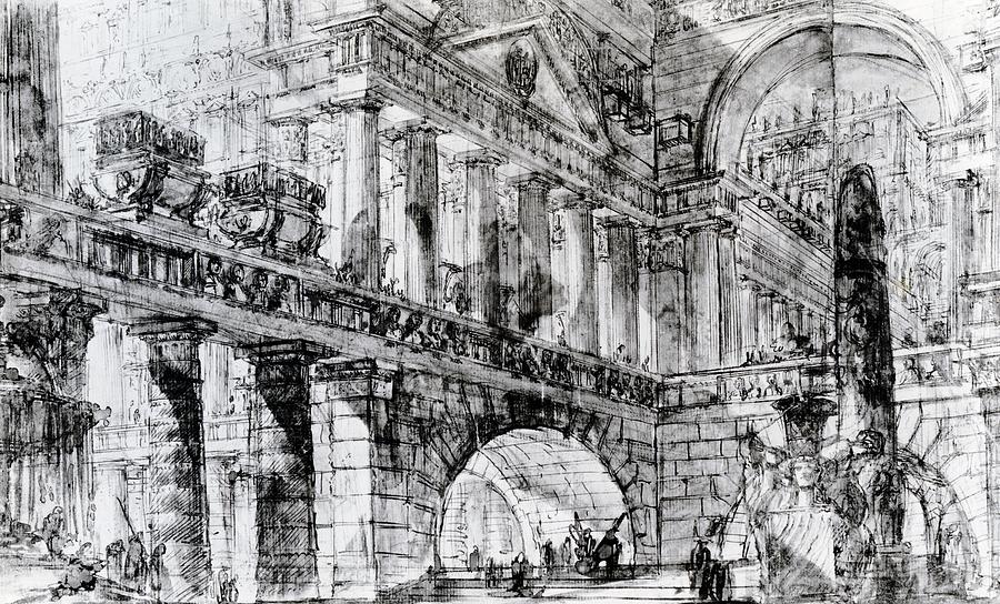 Temple Courtyard Drawing by Giovanni Battista Piranesi