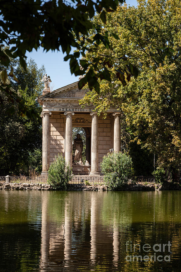 Temple of Aesculapius and lake in the villa borghese gardens in  Photograph by Peter Noyce