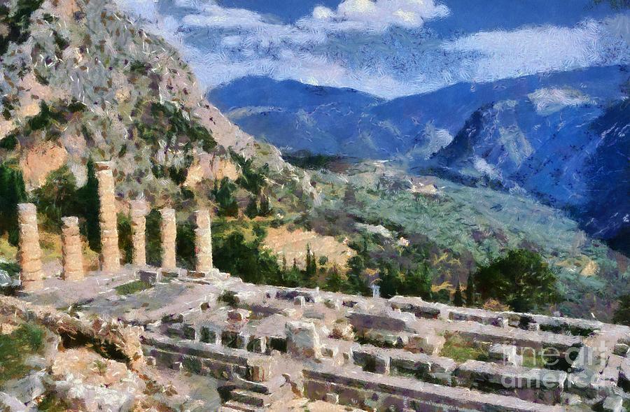 Oracle Painting - Temple of Apollo in Delphi by George Atsametakis