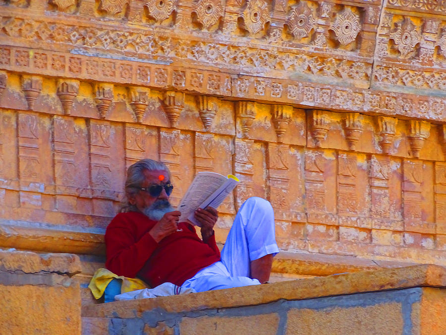 Architecture Photograph - Temple Priest Jaisalmer Fort Rajasthan India by Sue Jacobi