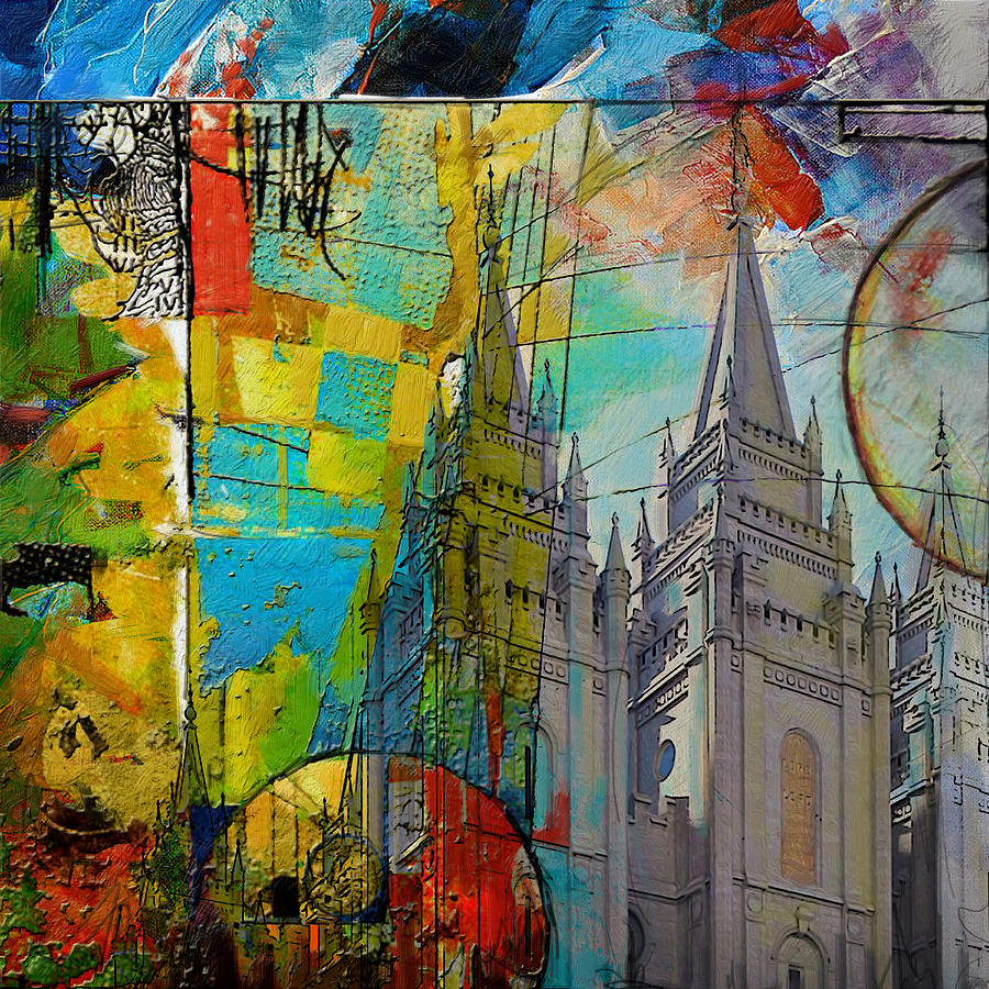 Temple Square at Salt Lake City Painting by Corporate Art Task Force