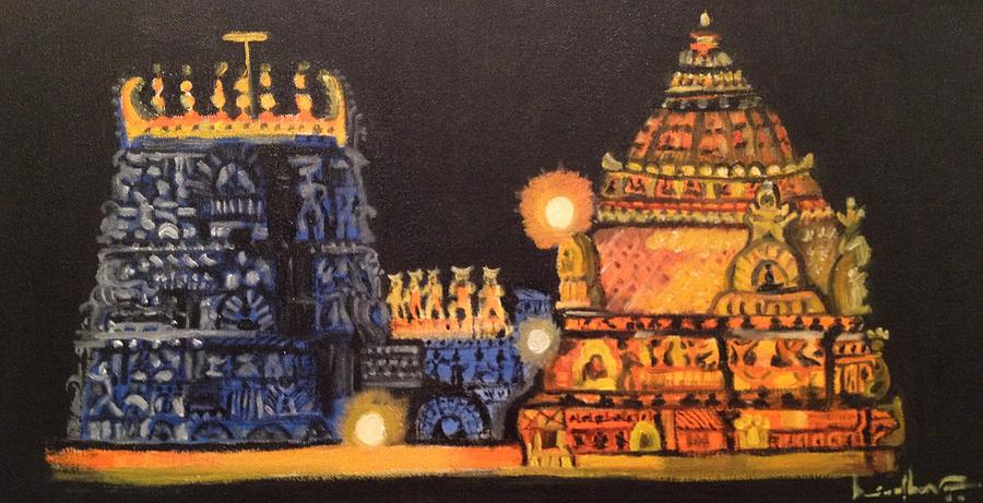 TempleLights Painting by Brindha Naveen