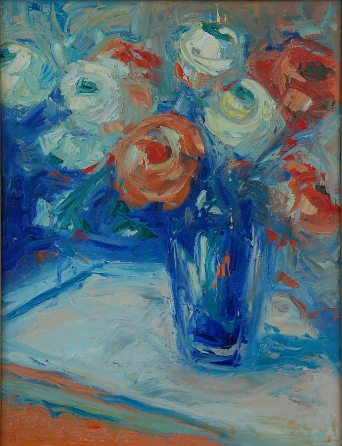 Ten White and Orange Roses Painting by Thomas Bertram POOLE