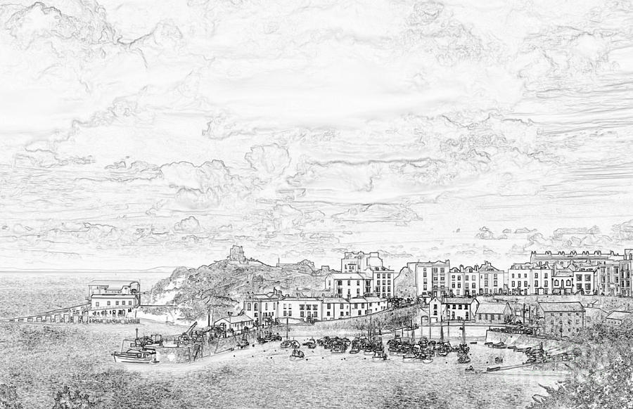 Tenby Harbor Pencil Sketch 1 Photograph by Steve Purnell