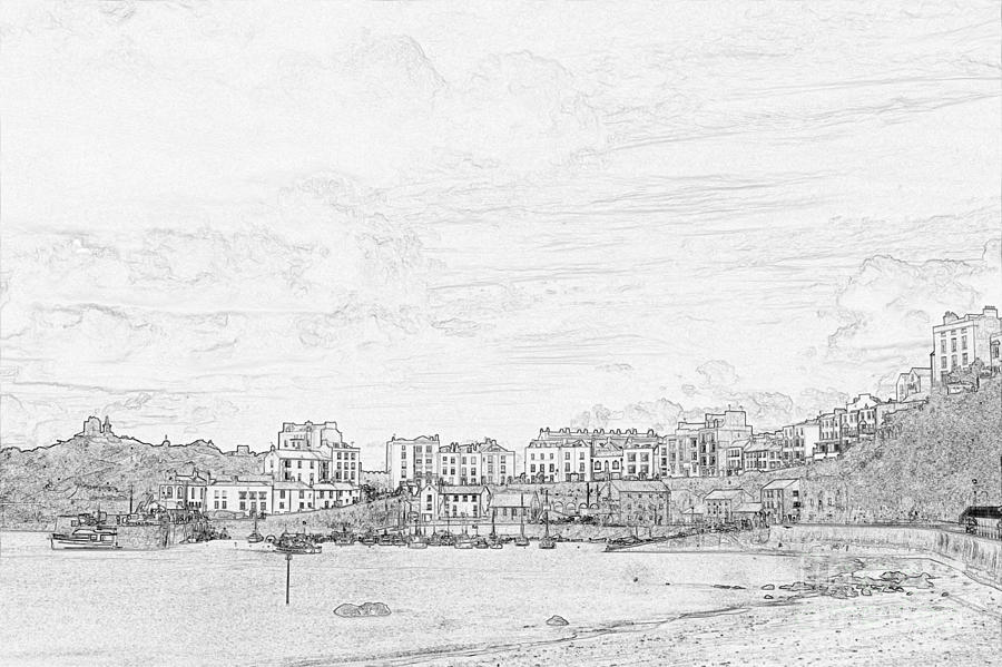 Tenby Harbor Pencil Sketch 2 Photograph by Steve Purnell