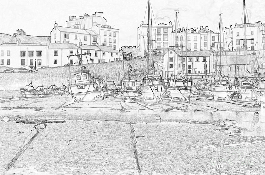 Tenby Harbor Pencil Sketch 3 Photograph by Steve Purnell