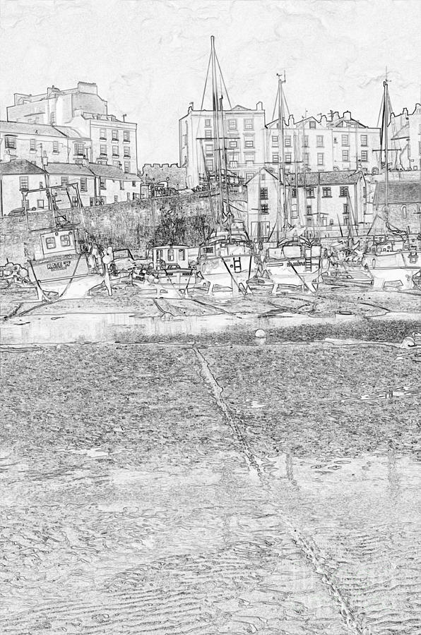 Tenby Harbor Pencil Sketch 4 Photograph by Steve Purnell