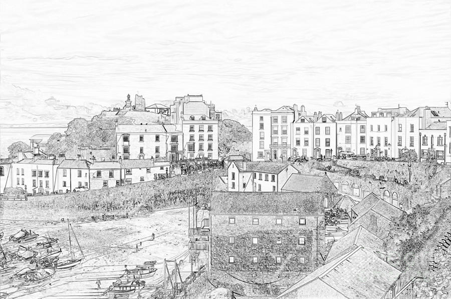 Boat Photograph - Tenby Harbour Pencil Sketch 5 by Steve Purnell