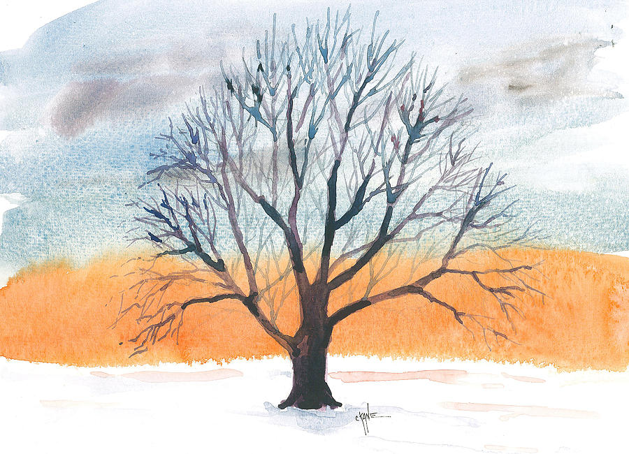 Winter Painting - Tender Devotion Winter Tree by Christine Camp