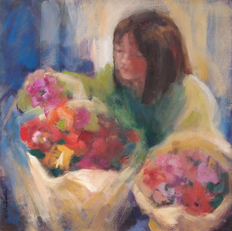 Flower Painting - Tending Flowers by Pamela Rubinstein