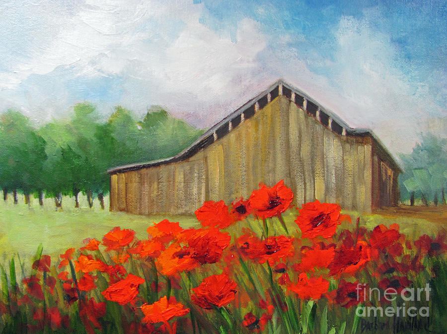 Tennessee Barn with Red Poppies Painting by Barbara Haviland
