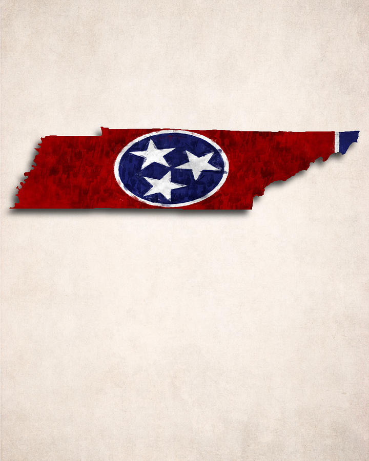 Nashville Digital Art - Tennessee Map Art with Flag Design by World Art Prints And Designs