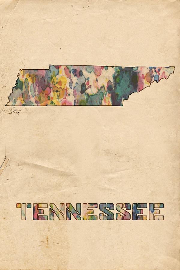 Tennessee Map Vintage Watercolor Painting by Florian Rodarte