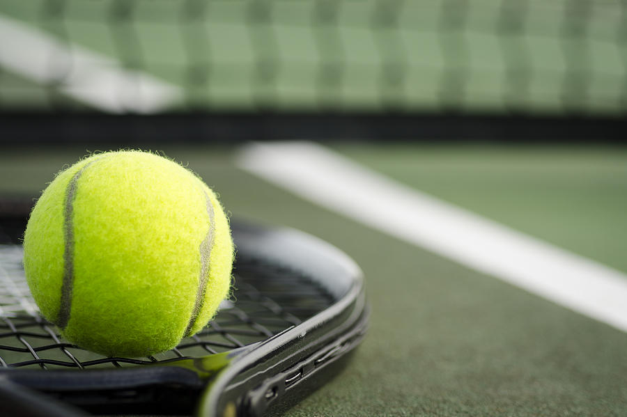 Tennis Ball and Racket on the Court Horizontal Photograph by 1MoreCreative