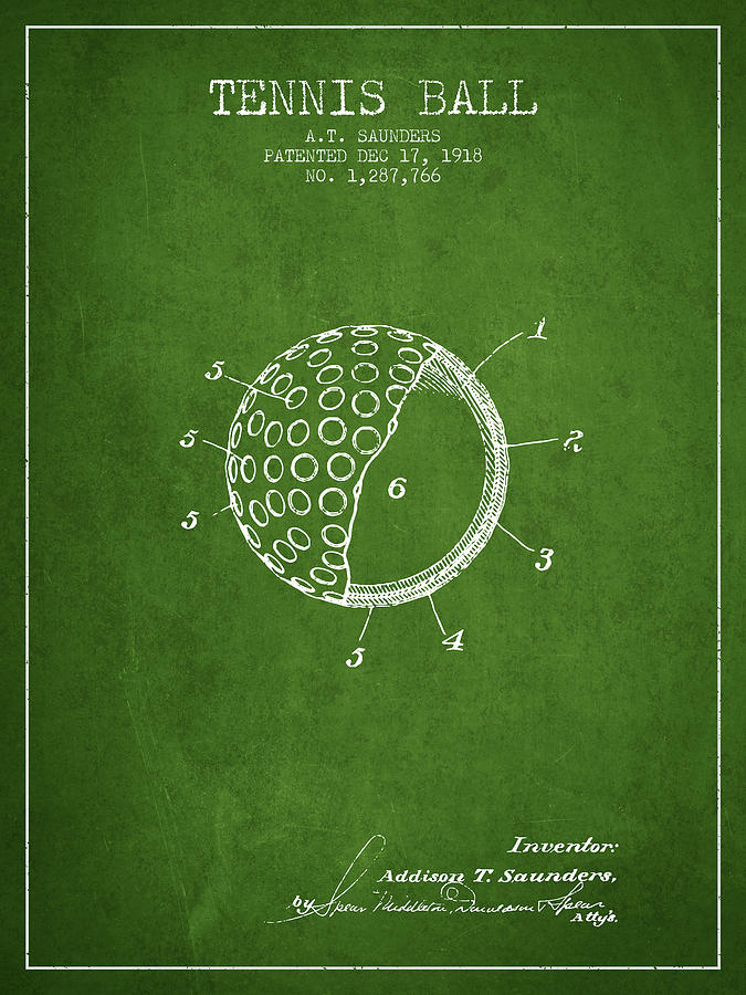 Tennis Ball Patent From 1918 - Green Digital Art