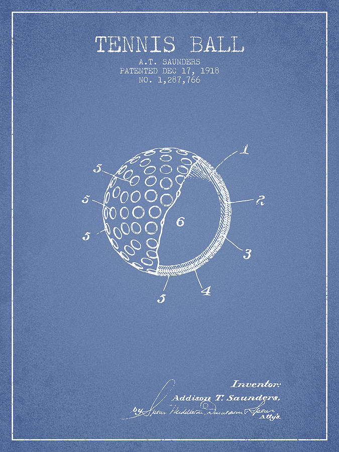 Tennis Ball Patent From 1918 - Light Blue Digital Art