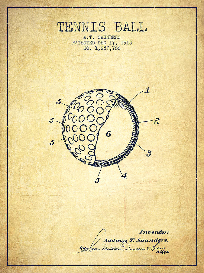Tennis Ball Patent From 1918 - Vintage Digital Art