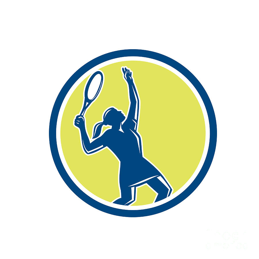 Tennis Digital Art - Tennis Player Female Racquet Circle Retro by Aloysius Patrimonio