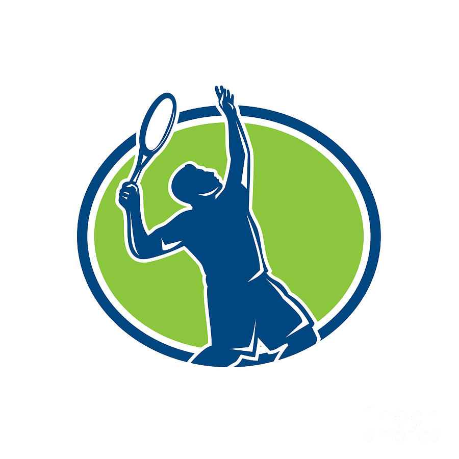 Tennis Digital Art - Tennis Player Racquet Serving Oval Retro by Aloysius Patrimonio
