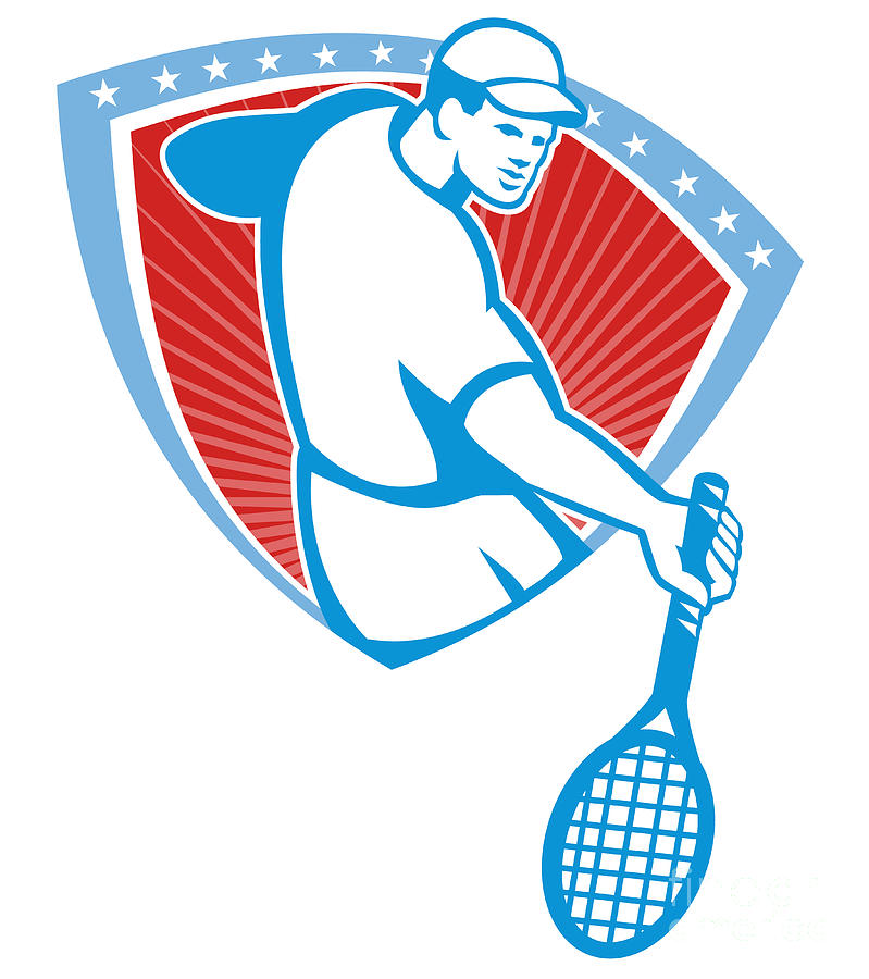 Tennis Digital Art - Tennis Player Racquet Shield Retro by Aloysius Patrimonio