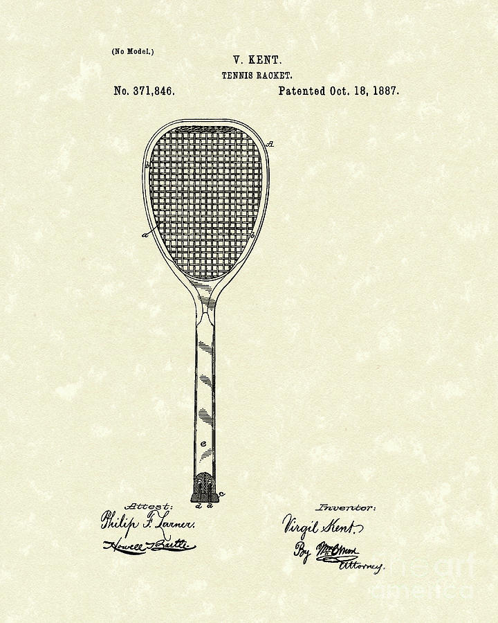 Tennis Racket 1887 Patent Art Drawing by Prior Art Design