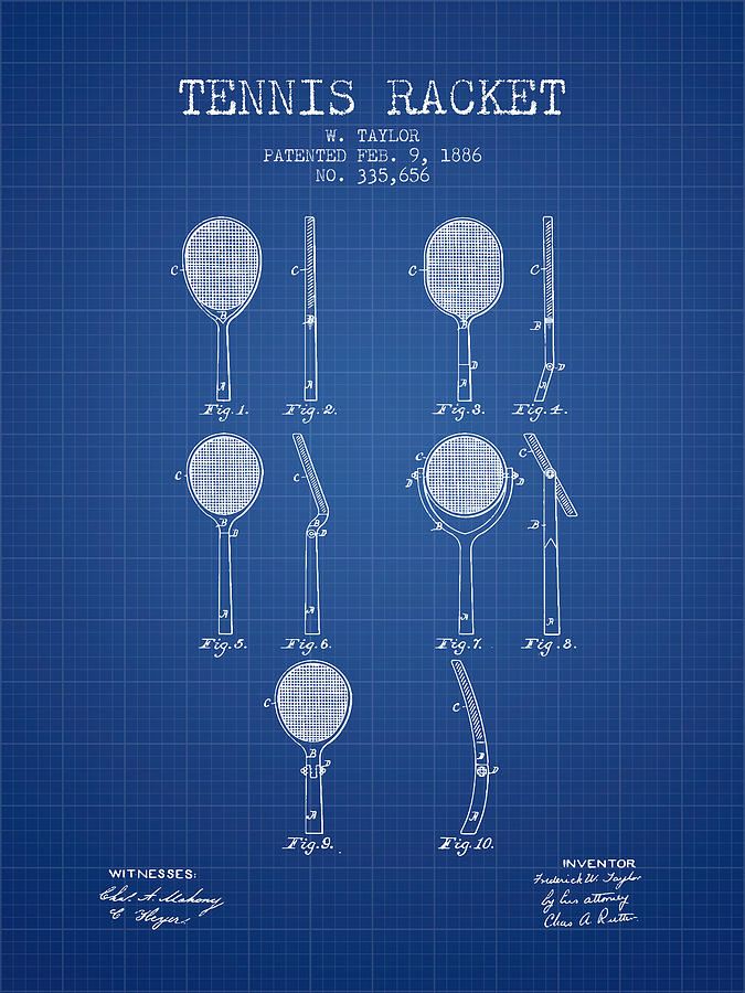 Tennis Racket Patent From 1886 - Blueprint Digital Art