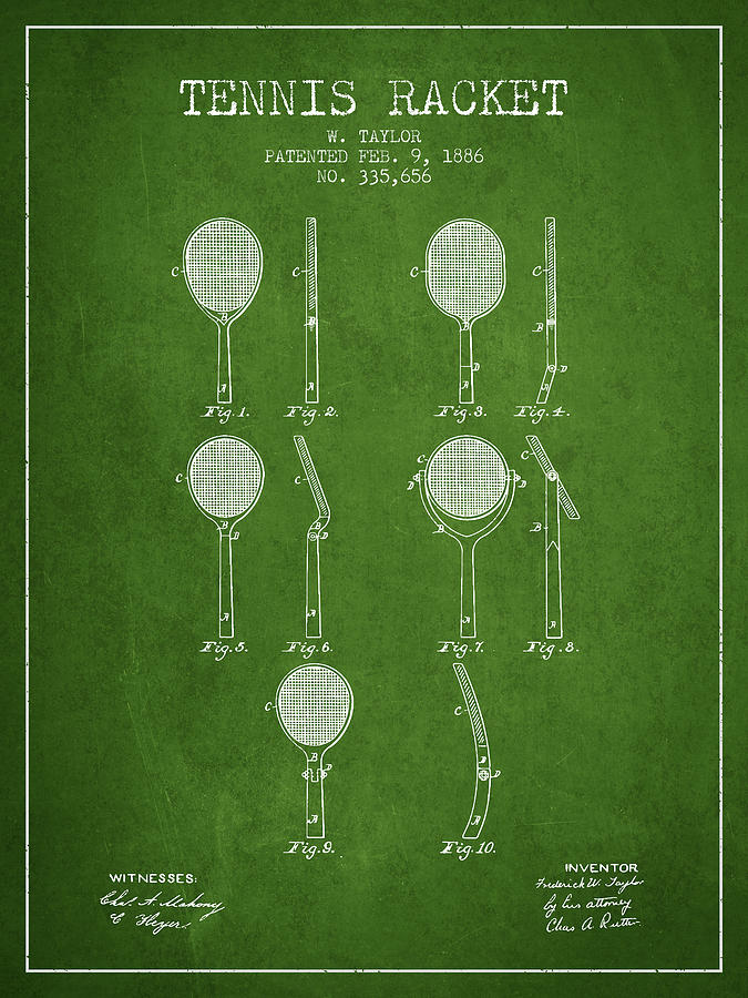 Tennis Racket Patent From 1886 - Green Digital Art