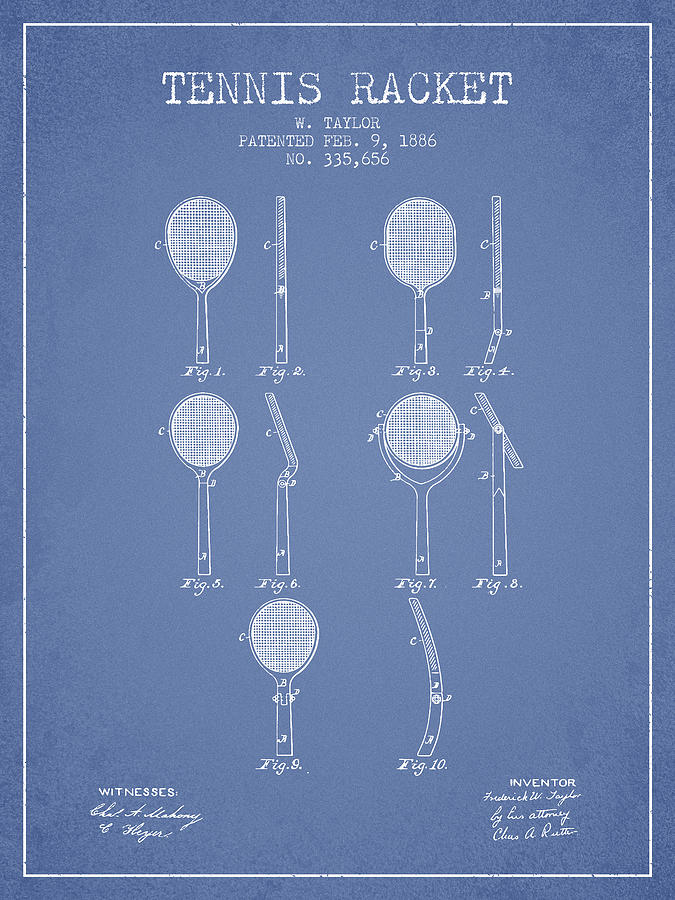 Tennis Racket Patent From 1886 - Light Blue Digital Art