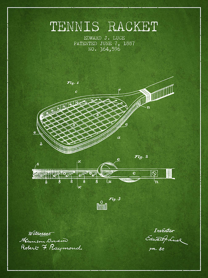 Tennis Racket Patent From 1887 - Green Digital Art