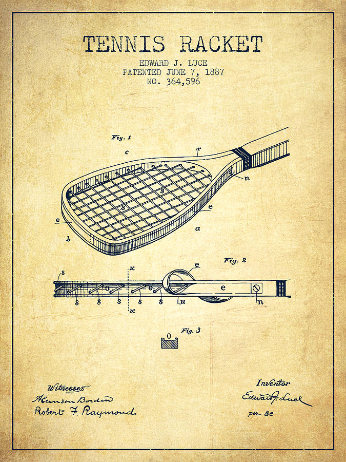 Tennis Racket Patent From 1887 - Vintage Digital Art